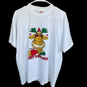 Vintage Christmas Moose Shirt Adult Extra Large Single Stitch FOL Best Tag 1988